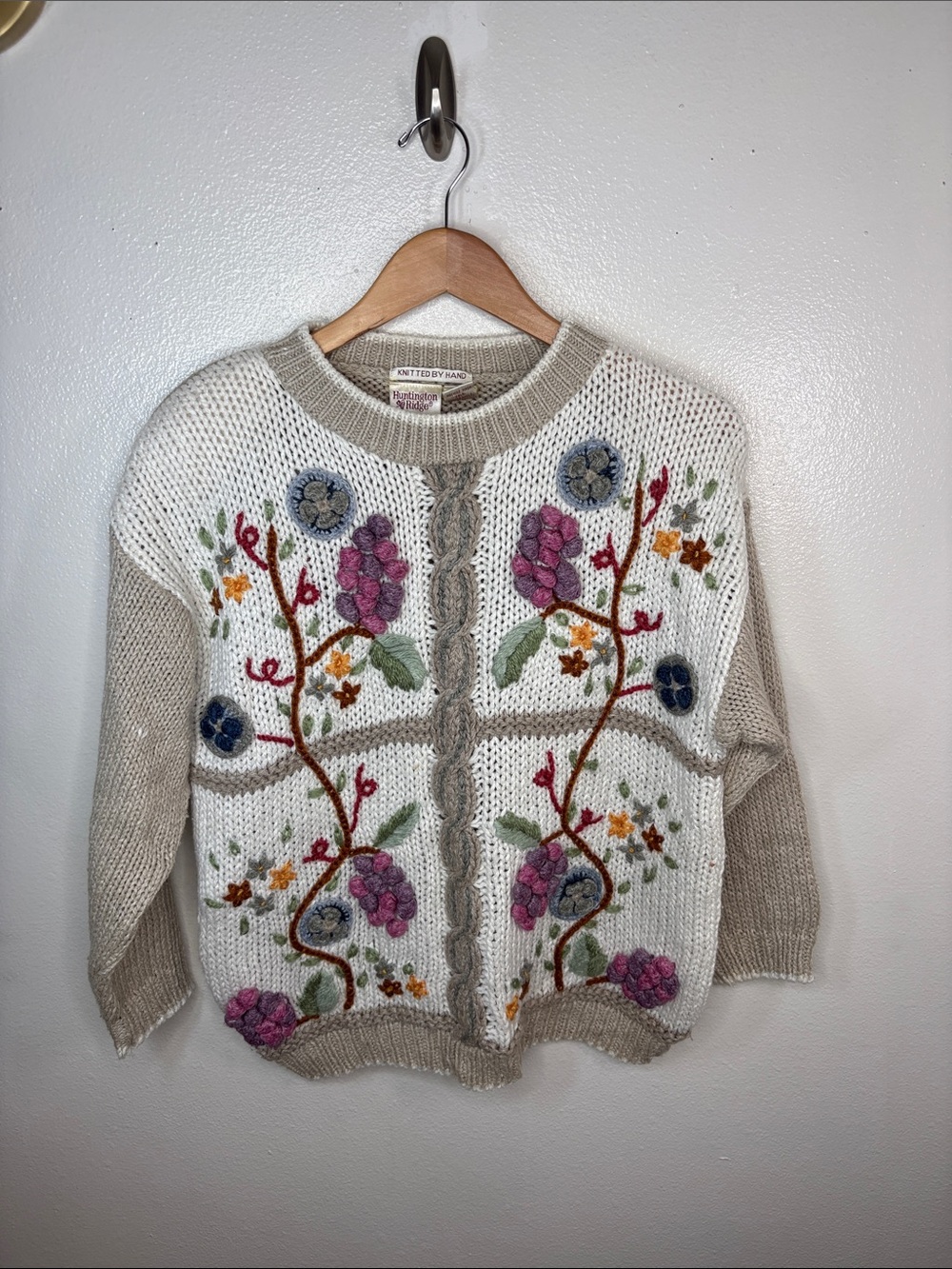 Vintage Huntington Ridge Hand Knitted Ramie Grapes Sweater Women Size L BLEMISH